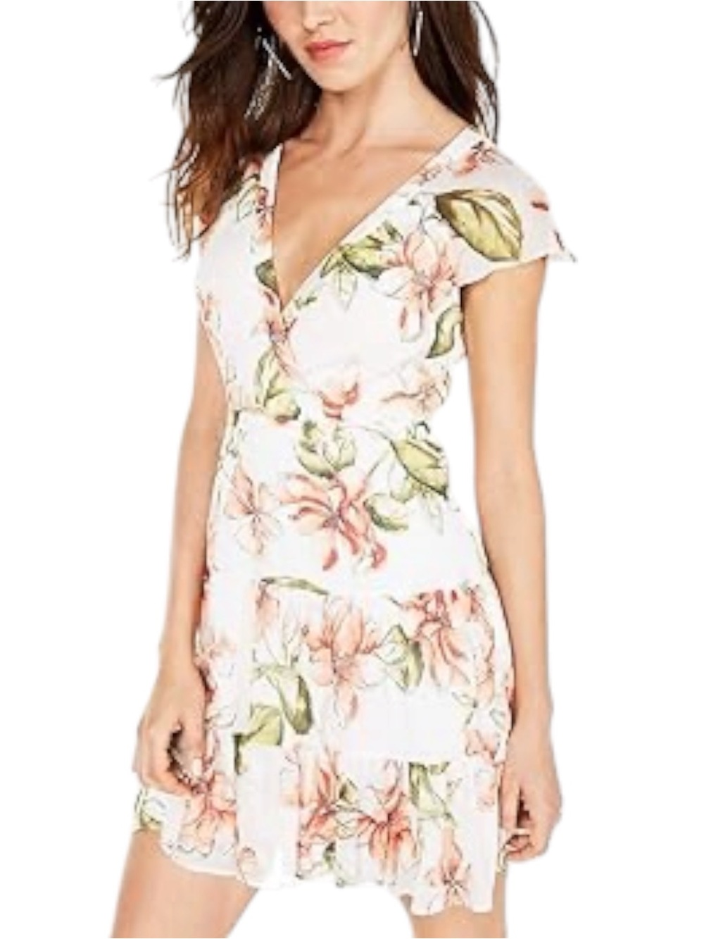 Guess Ivory Blushing Azalea Lola Short Sleeve Cross Tie Back Mini Dress (S)
